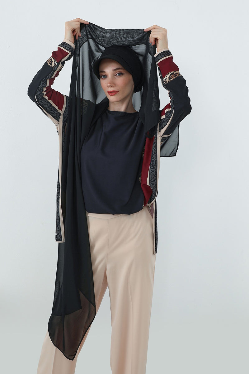 Practical Chiffon Hijab with Built-In Bonnet and Visor, Chiffon Scarf with Built-In Bonnet and Cap,SS-3