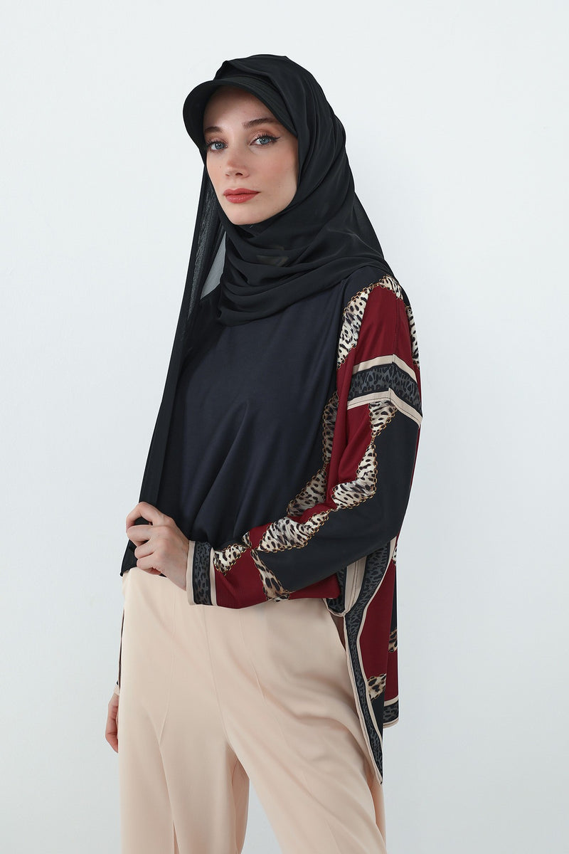 Practical Chiffon Hijab with Built-In Bonnet and Visor, Chiffon Scarf with Built-In Bonnet and Cap,SS-3