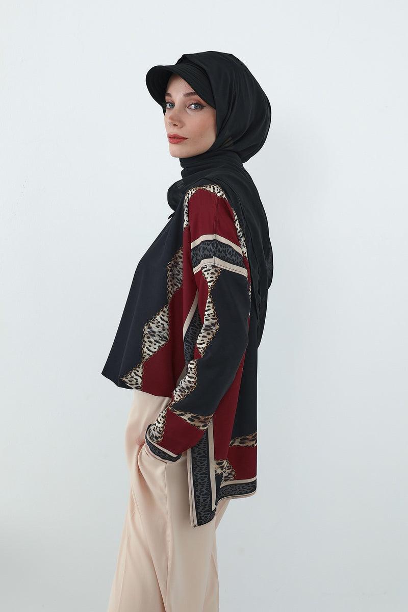 Practical Chiffon Hijab with Built-In Bonnet and Visor, Chiffon Scarf with Built-In Bonnet and Cap,SS-3