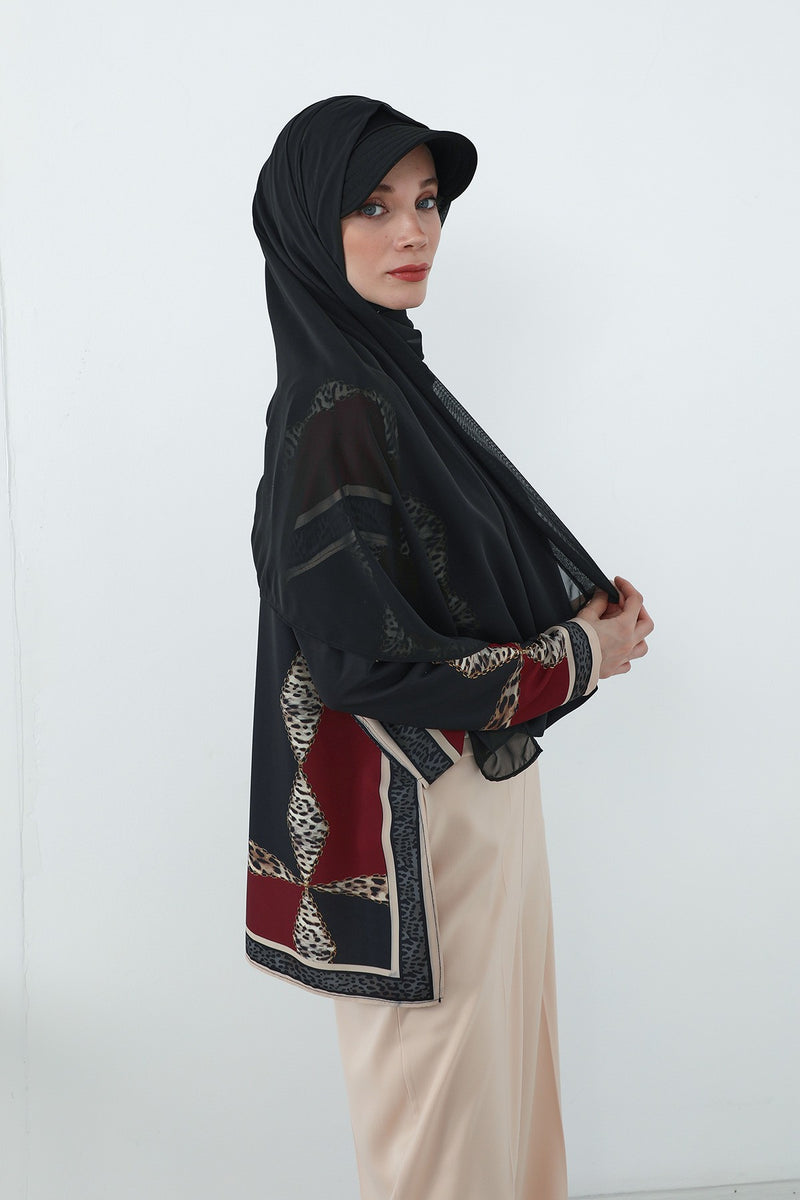 Practical Chiffon Hijab with Built-In Bonnet and Visor, Chiffon Scarf with Built-In Bonnet and Cap,SS-3