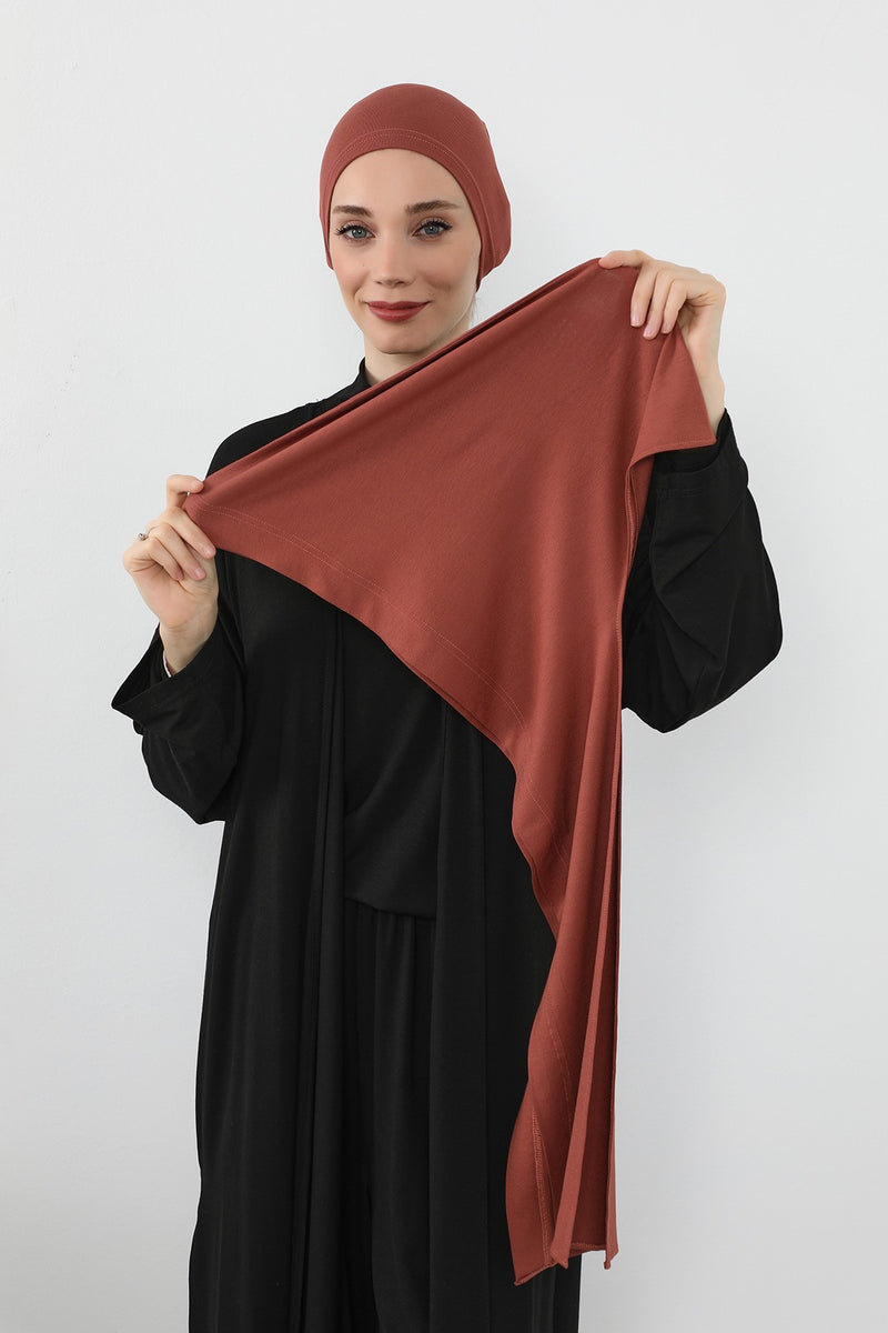 Two-Piece Jersey Hijab Set – Soft Scarf and Matching Undercap, Plain Jersey Hijab & Undercap Set for Everyday Wear,PS-57