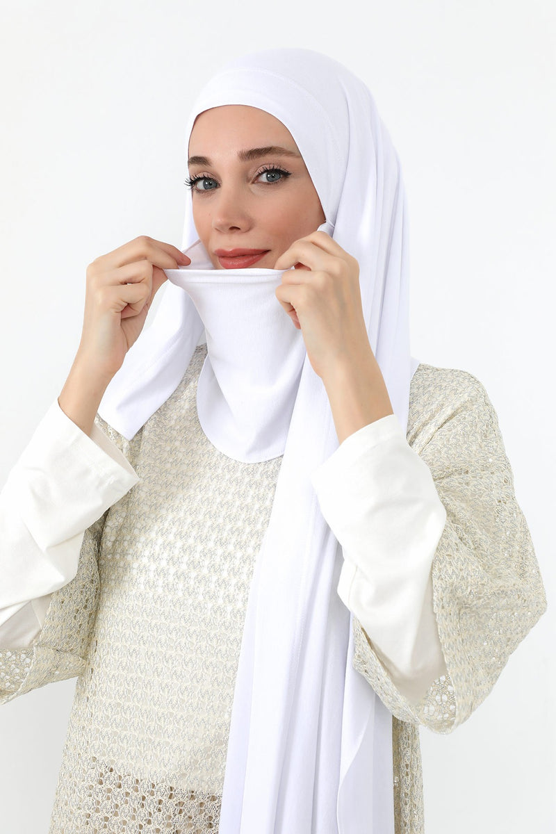 Neck-Covering Jersey Hijab with Built-In Niqab and Undercap, Premium Jersey Hijab with Integrated Bonnet and Face Veil,PS-58