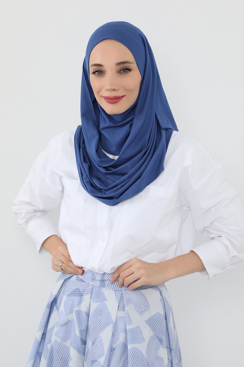 Neck-Covering Jersey Hijab with Built-In Niqab and Undercap, Premium Jersey Hijab with Integrated Bonnet and Face Veil,PS-58