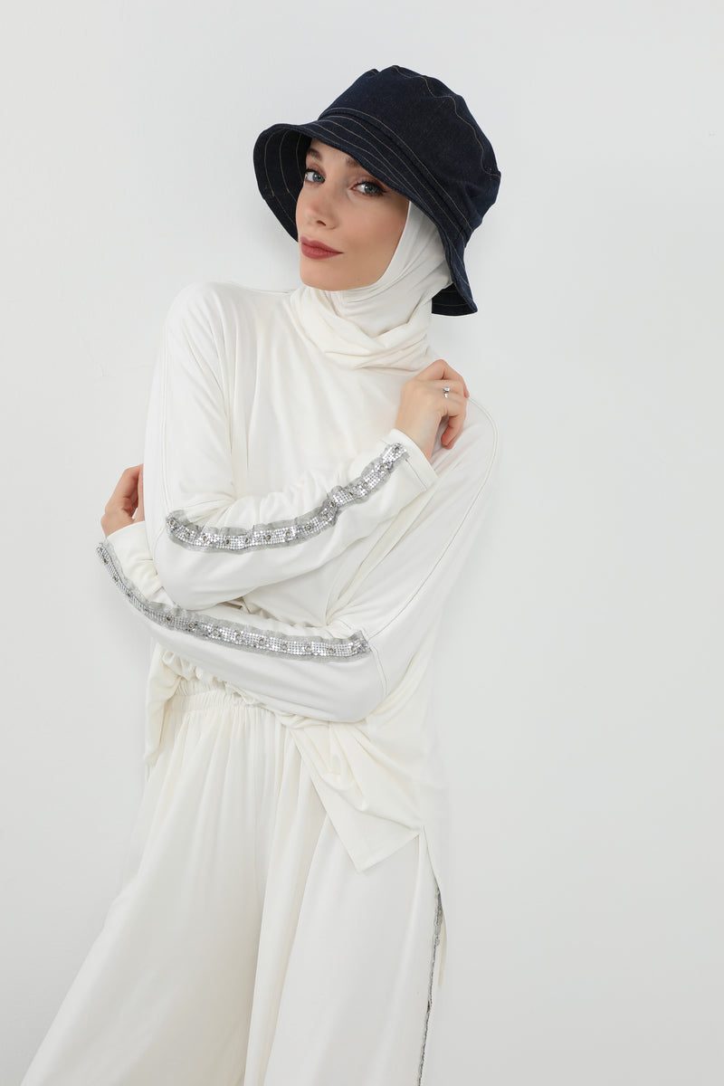 Denim Bucket Hat for Hijab – Modest-Friendly Cotton Bucket Cap,B-100