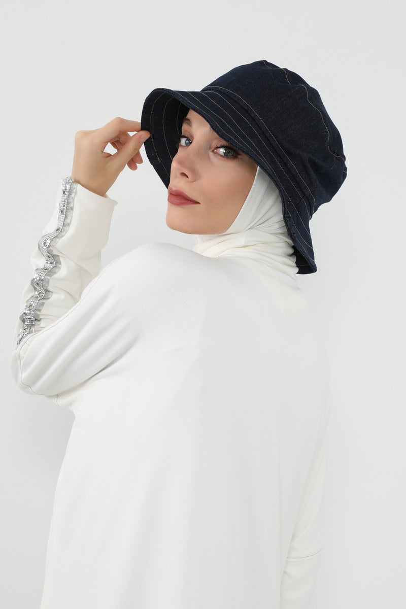 Denim Bucket Hat for Hijab – Modest-Friendly Cotton Bucket Cap,B-100