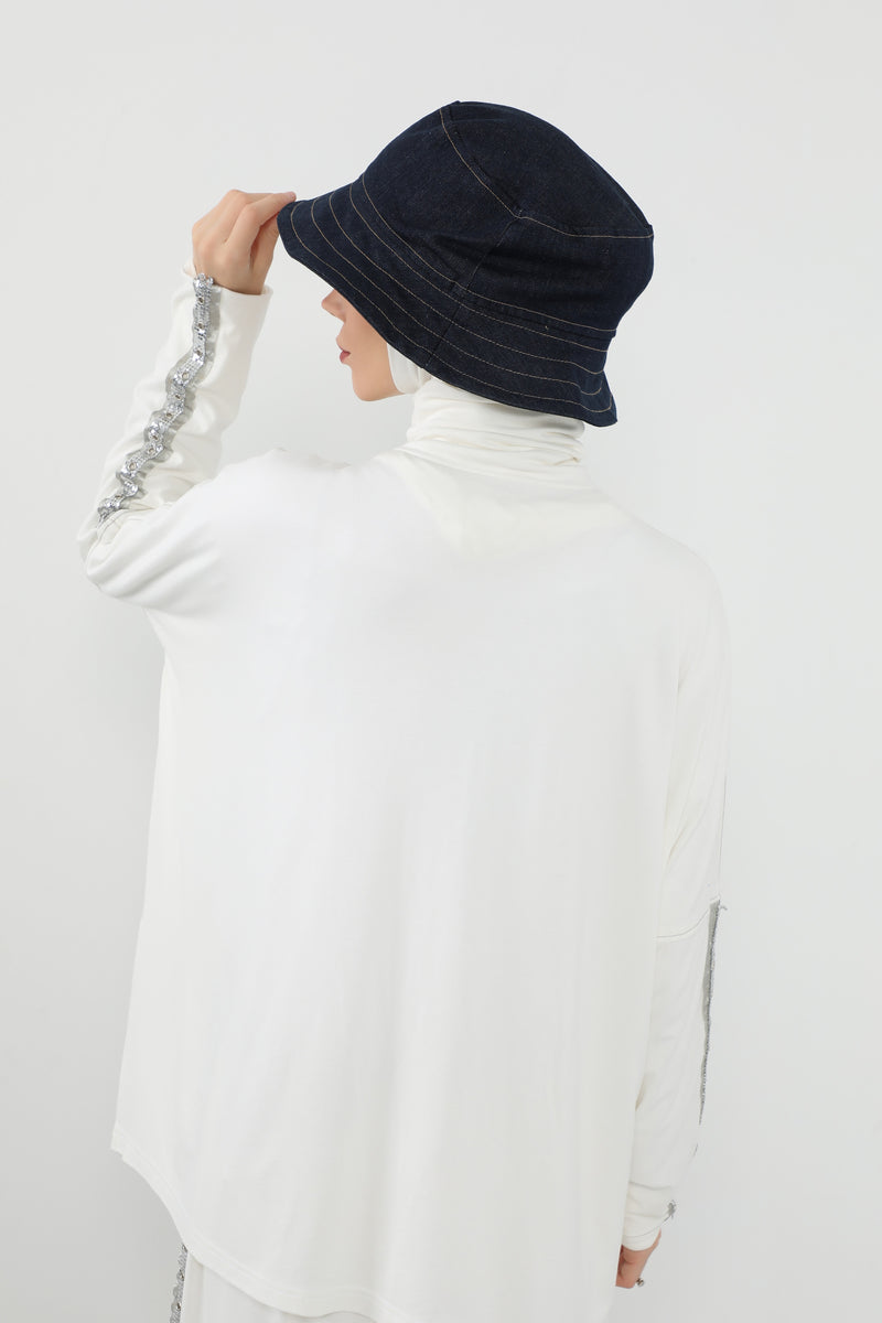 Denim Bucket Hat for Hijab – Modest-Friendly Cotton Bucket Cap,B-100