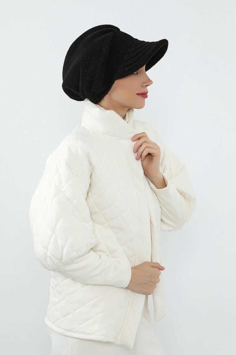 Winter Felted Wool Visor Women Turban Hat, Modest-Friendly Women Turban Hat for Cold Weathers,B-73DK