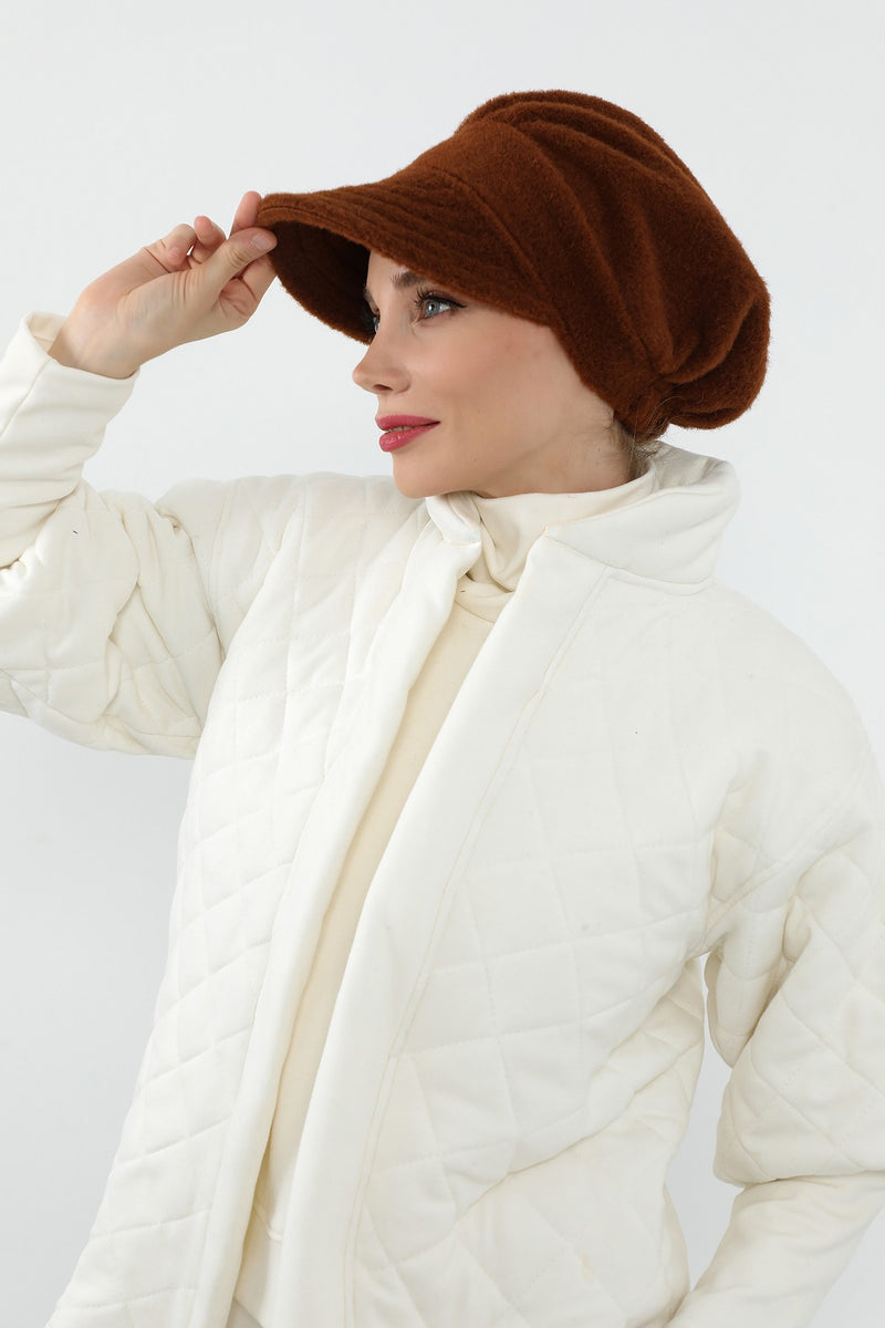 Winter Felted Wool Visor Women Turban Hat, Modest-Friendly Women Turban Hat for Cold Weathers,B-73DK