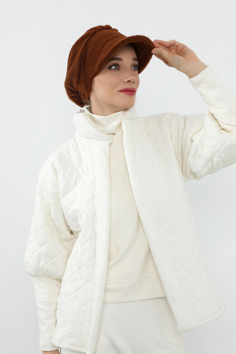 Winter Felted Wool Visor Women Turban Hat, Modest-Friendly Women Turban Hat for Cold Weathers,B-73DK