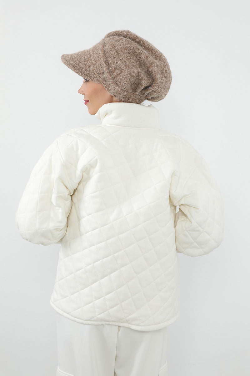 Bouclé Wool Winter Hijab Cap with Visor, Warm Bouclé Wool Hijab Cap with Built-In Visor for Cold Weather,B-73TK