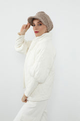 Bouclé Wool Winter Hijab Cap with Visor, Warm Bouclé Wool Hijab Cap with Built-In Visor for Cold Weather,B-73TK Stone