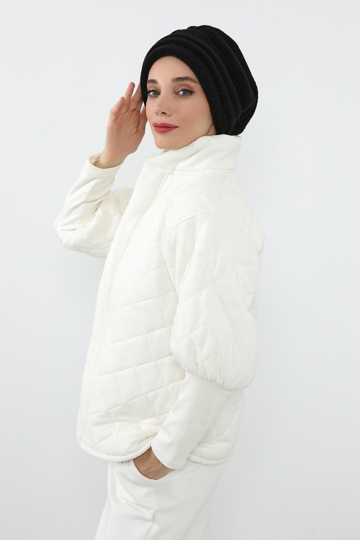 Pleated Winter Felted Wool Turban Hat for Women, Modest-Friendly, Warm & Elegant Winter Turban Bonnet,B-98DK Black