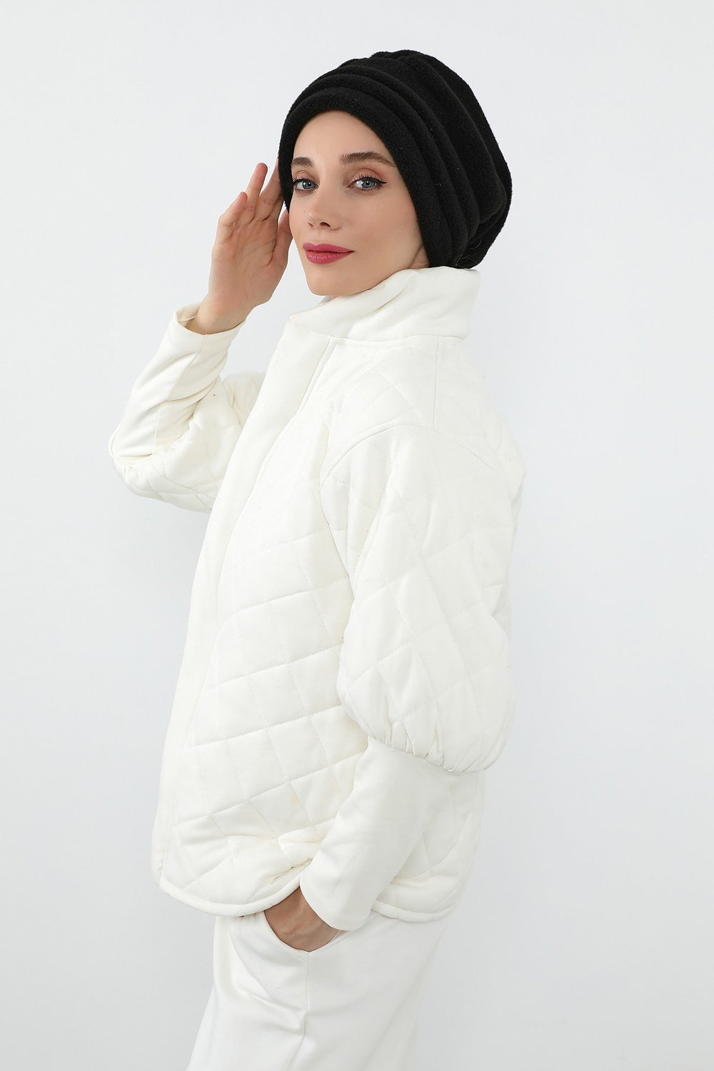 Pleated Winter Felted Wool Turban Hat for Women, Modest-Friendly, Warm & Elegant Winter Turban Bonnet,B-98DK Black