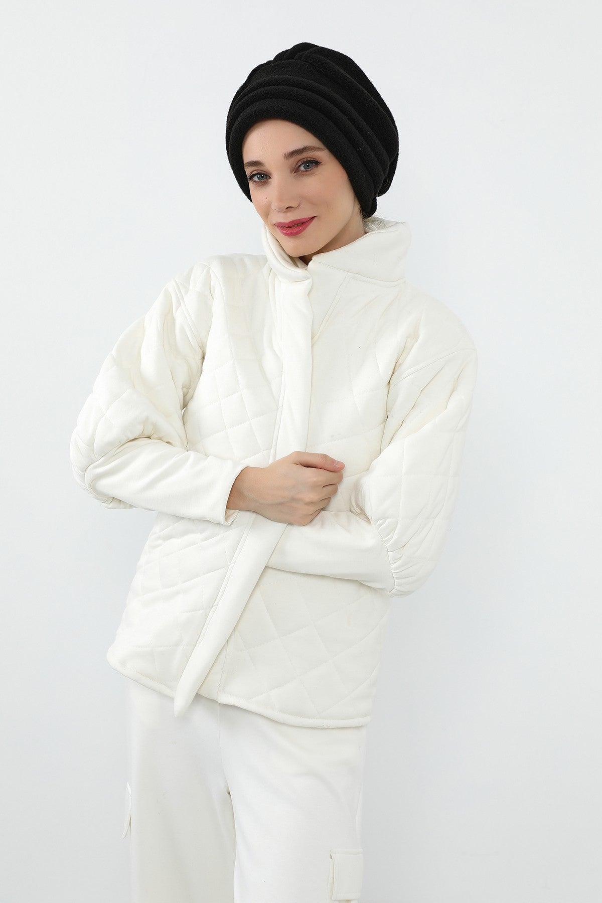 Pleated Winter Felted Wool Turban Hat for Women, Modest-Friendly, Warm & Elegant Winter Turban Bonnet,B-98DK Black