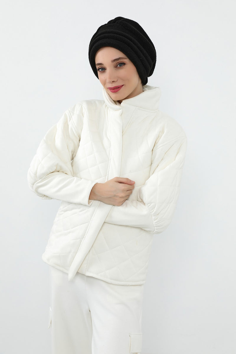 Pleated Winter Felted Wool Turban Hat for Women, Modest-Friendly, Warm & Elegant Winter Turban Bonnet,B-98DK