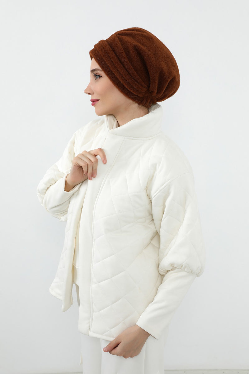 Pleated Winter Felted Wool Turban Hat for Women, Modest-Friendly, Warm & Elegant Winter Turban Bonnet,B-98DK