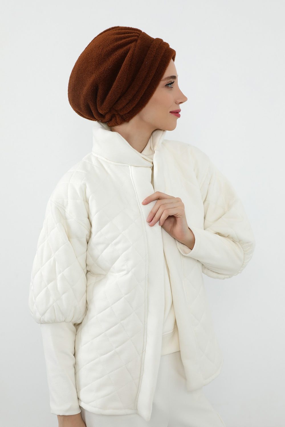 Pleated Winter Felted Wool Turban Hat for Women, Modest-Friendly, Warm & Elegant Winter Turban Bonnet,B-98DK Brown