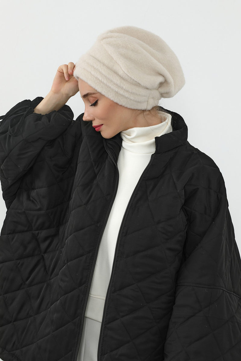 Pleated Winter Felted Wool Turban Hat for Women, Modest-Friendly, Warm & Elegant Winter Turban Bonnet,B-98DK