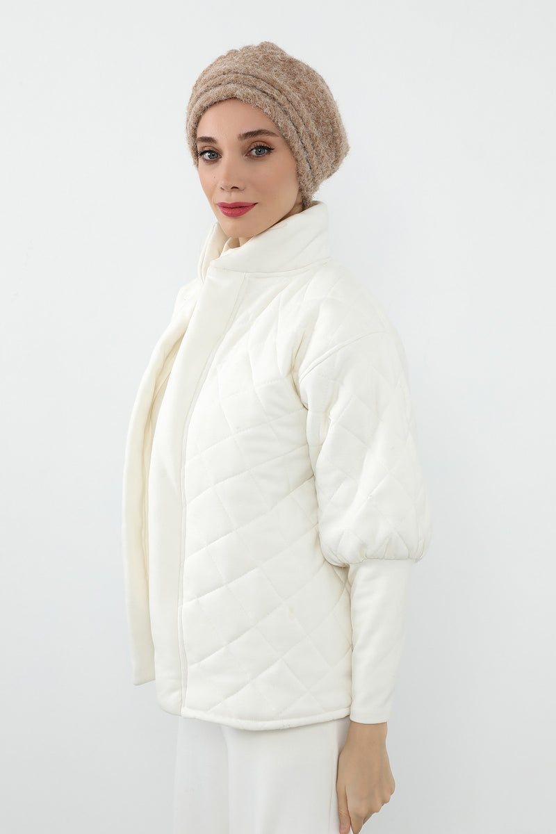 Pleated Bouclé Wool Winter Hijab Cap, Soft Textured Modest Women’s Beanie,B-98TK