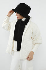 Women’s Winter Hat and Scarf Set, Soft Felted Wool Bucket Hat + Long Scarf,BAT-1DK Black
