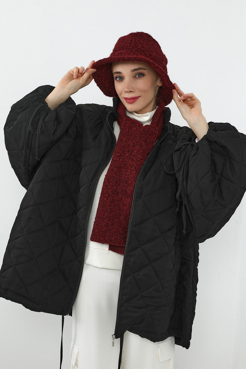 Bouclé Wool Winter Bucket Hat & Scarf Set, Cozy Textured Modest-Friendly Duo,BAT-1TK