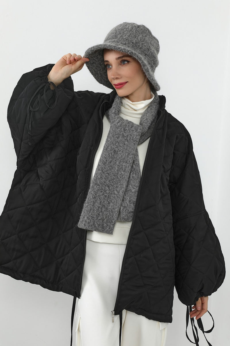 Bouclé Wool Winter Bucket Hat & Scarf Set, Cozy Textured Modest-Friendly Duo,BAT-1TK