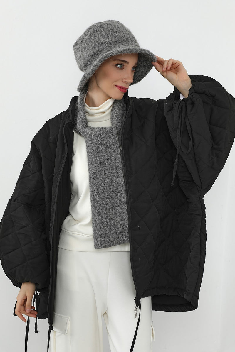 Bouclé Wool Winter Bucket Hat & Scarf Set, Cozy Textured Modest-Friendly Duo,BAT-1TK