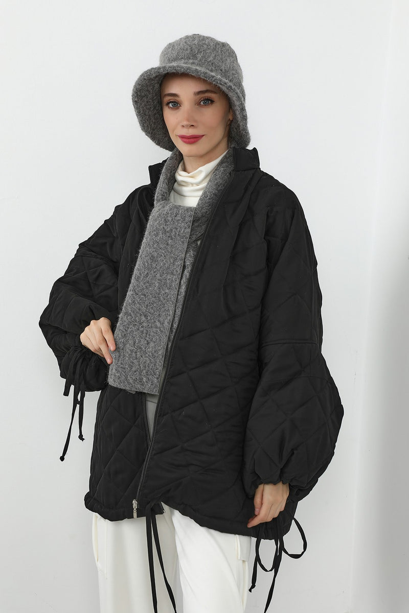 Bouclé Wool Winter Bucket Hat & Scarf Set, Cozy Textured Modest-Friendly Duo,BAT-1TK