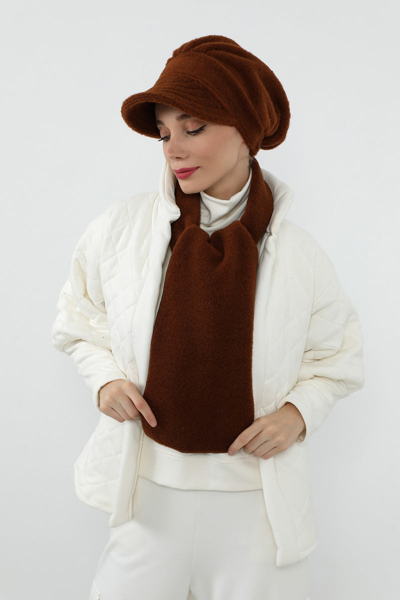 Women’s Winter Felted Wool Visor Turban & Matching Scarf Set,BAT-2DK