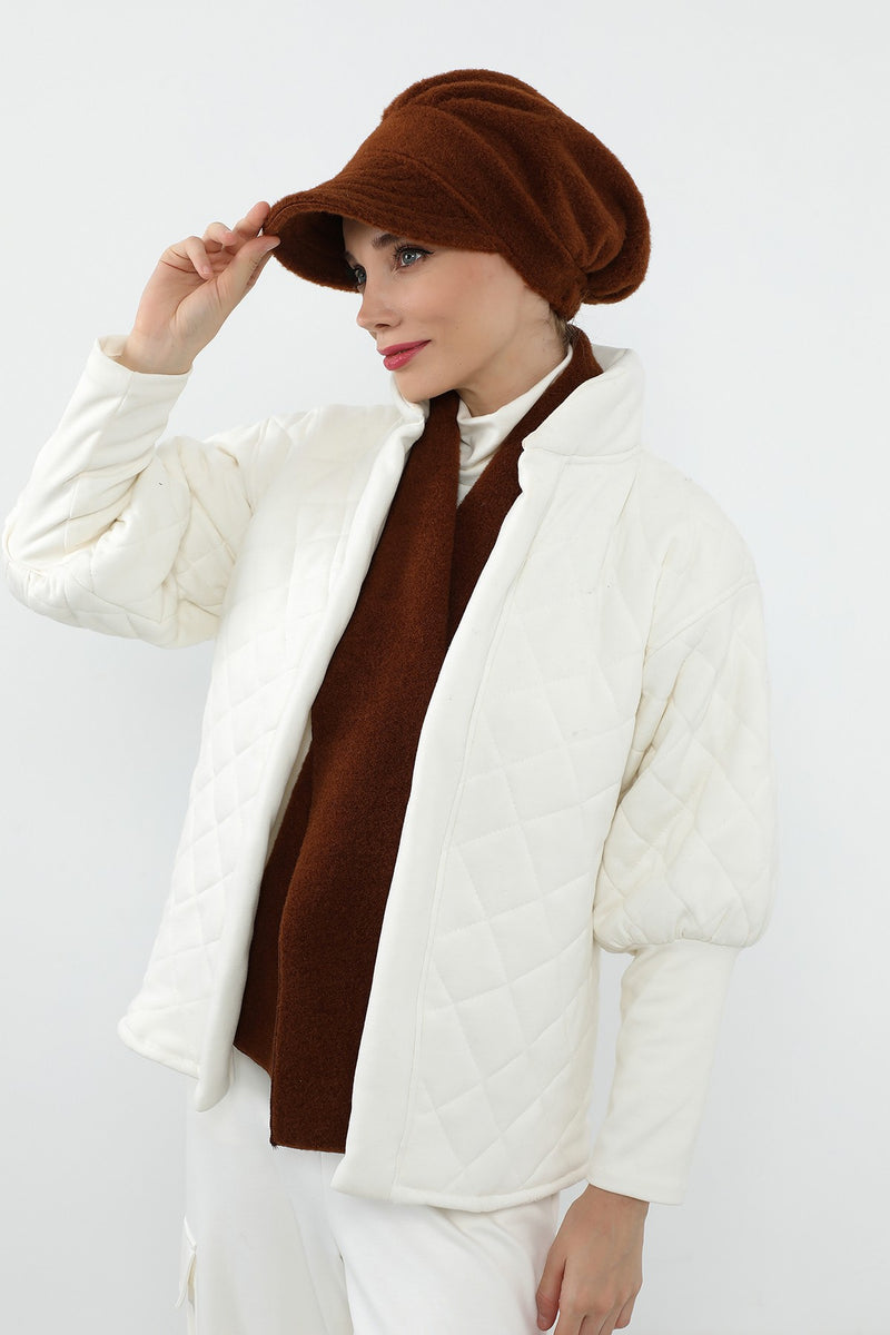 Women’s Winter Felted Wool Visor Turban & Matching Scarf Set,BAT-2DK