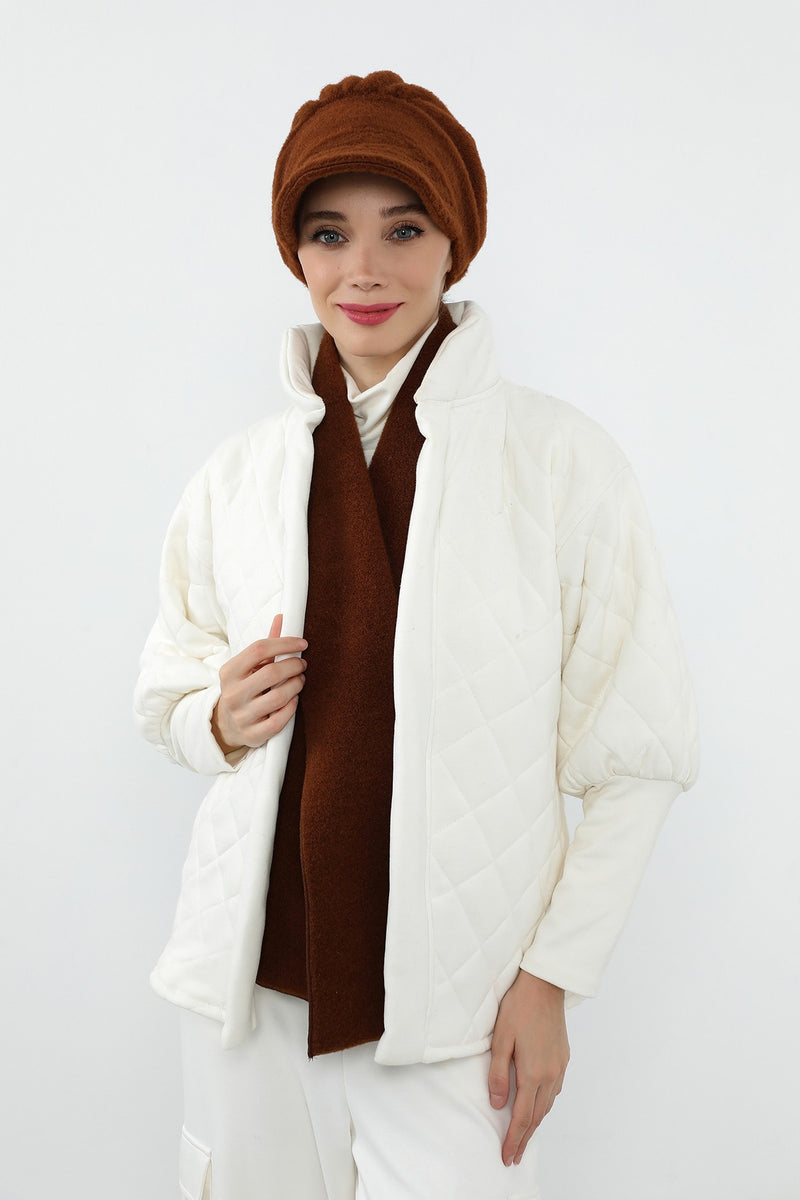 Women’s Winter Felted Wool Visor Turban & Matching Scarf Set,BAT-2DK