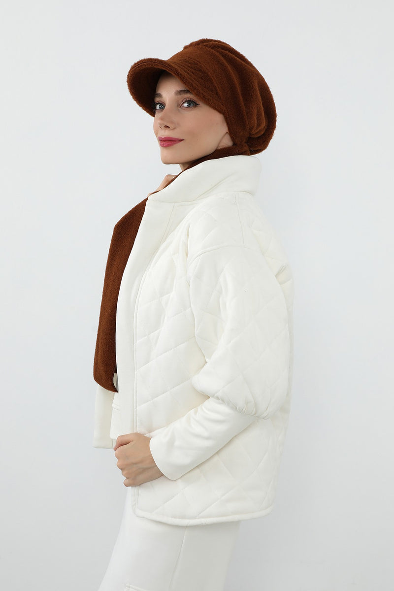 Women’s Winter Felted Wool Visor Turban & Matching Scarf Set,BAT-2DK