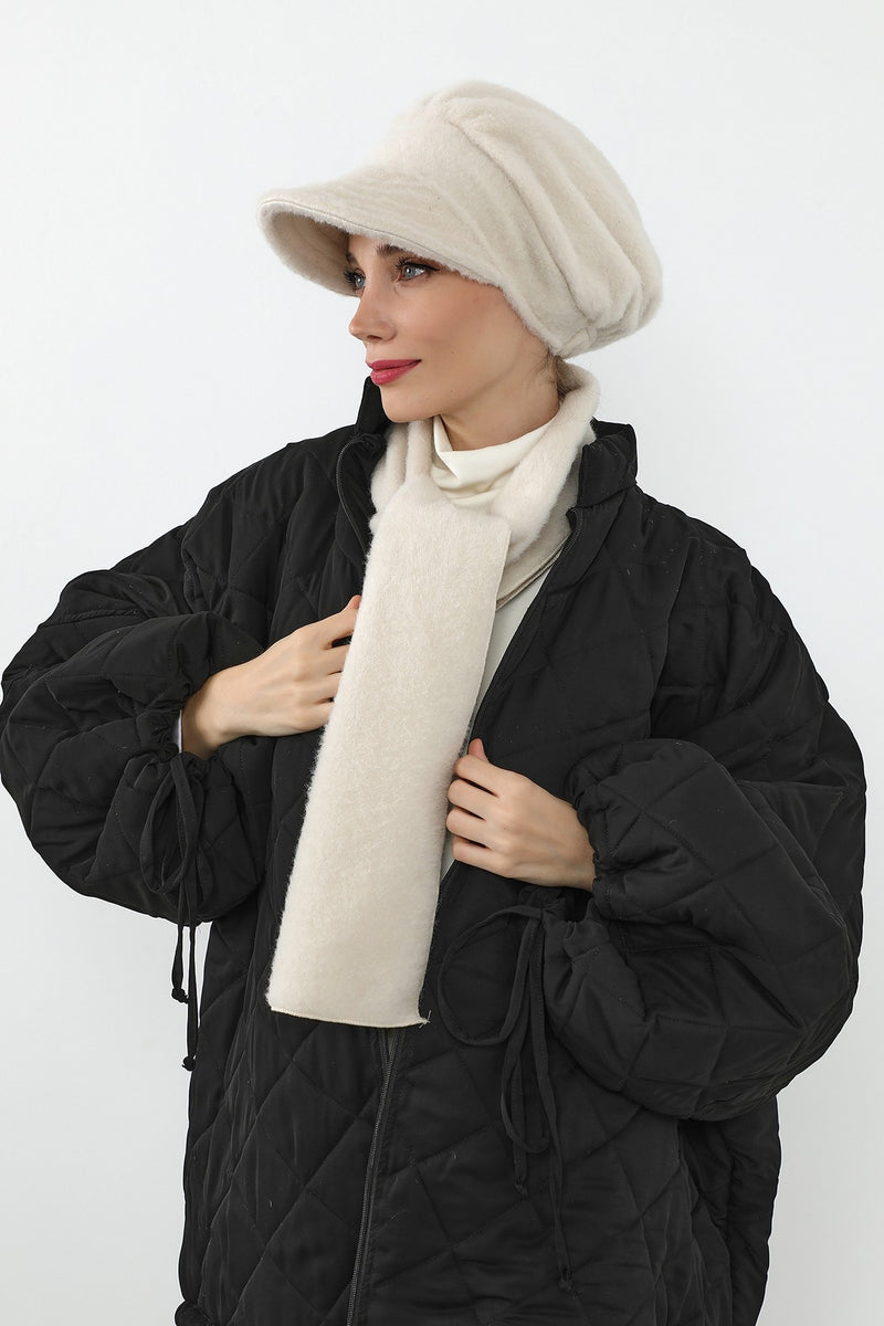 Women’s Winter Felted Wool Visor Turban & Matching Scarf Set,BAT-2DK