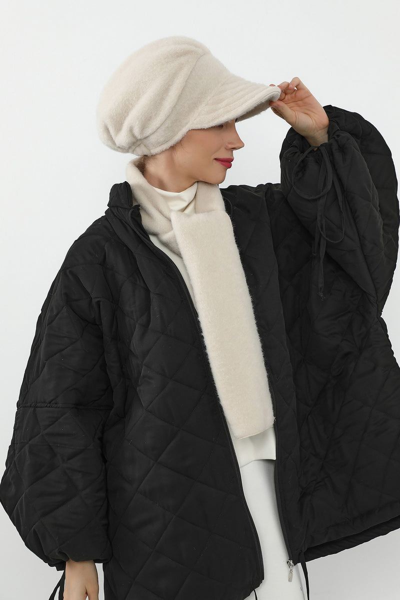 Women’s Winter Felted Wool Visor Turban & Matching Scarf Set,BAT-2DK