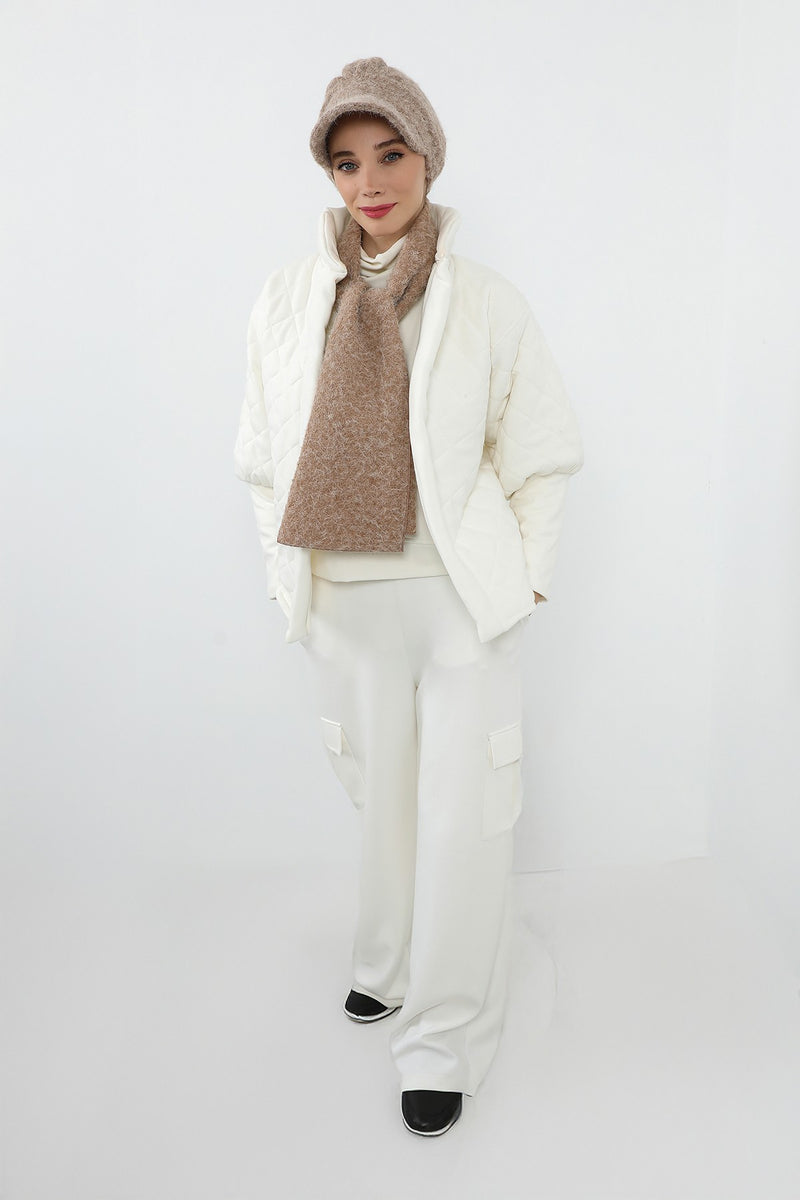 Bouclé Wool Winter Visor Hijab Cap & Scarf Set, Cozy Textured Modest Winter Duo,BAT-2TK