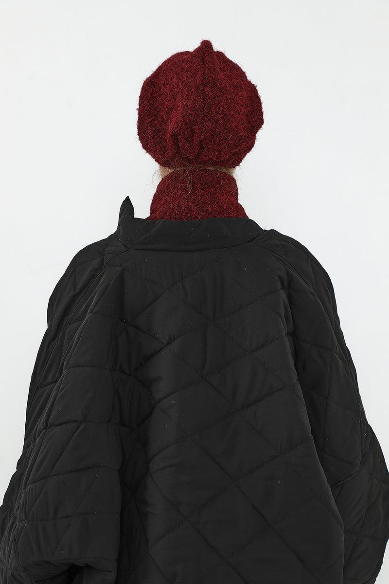 Bouclé Wool Winter Visor Hijab Cap & Scarf Set, Cozy Textured Modest Winter Duo,BAT-2TK