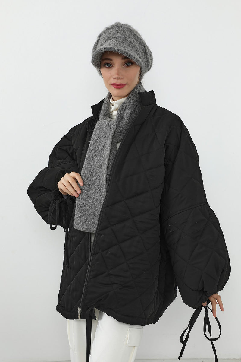 Bouclé Wool Winter Visor Hijab Cap & Scarf Set, Cozy Textured Modest Winter Duo,BAT-2TK