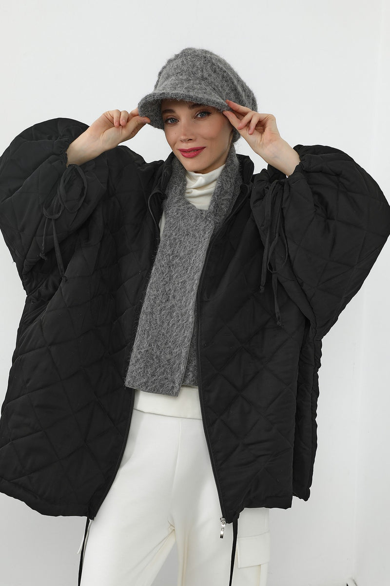 Bouclé Wool Winter Visor Hijab Cap & Scarf Set, Cozy Textured Modest Winter Duo,BAT-2TK