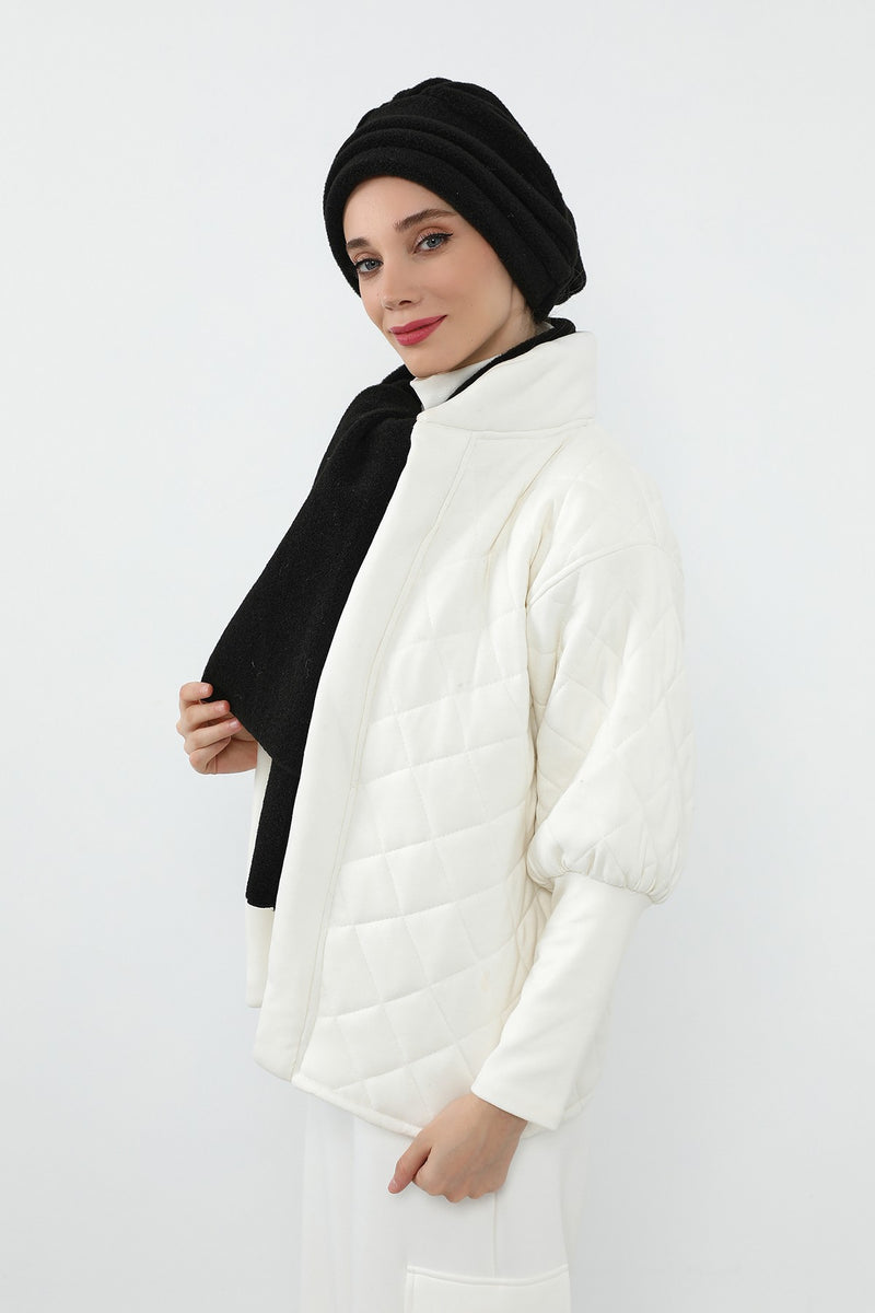 Women’s Winter Pleated Felted Wool Turban & Matching Scarf Set,BAT-3DK