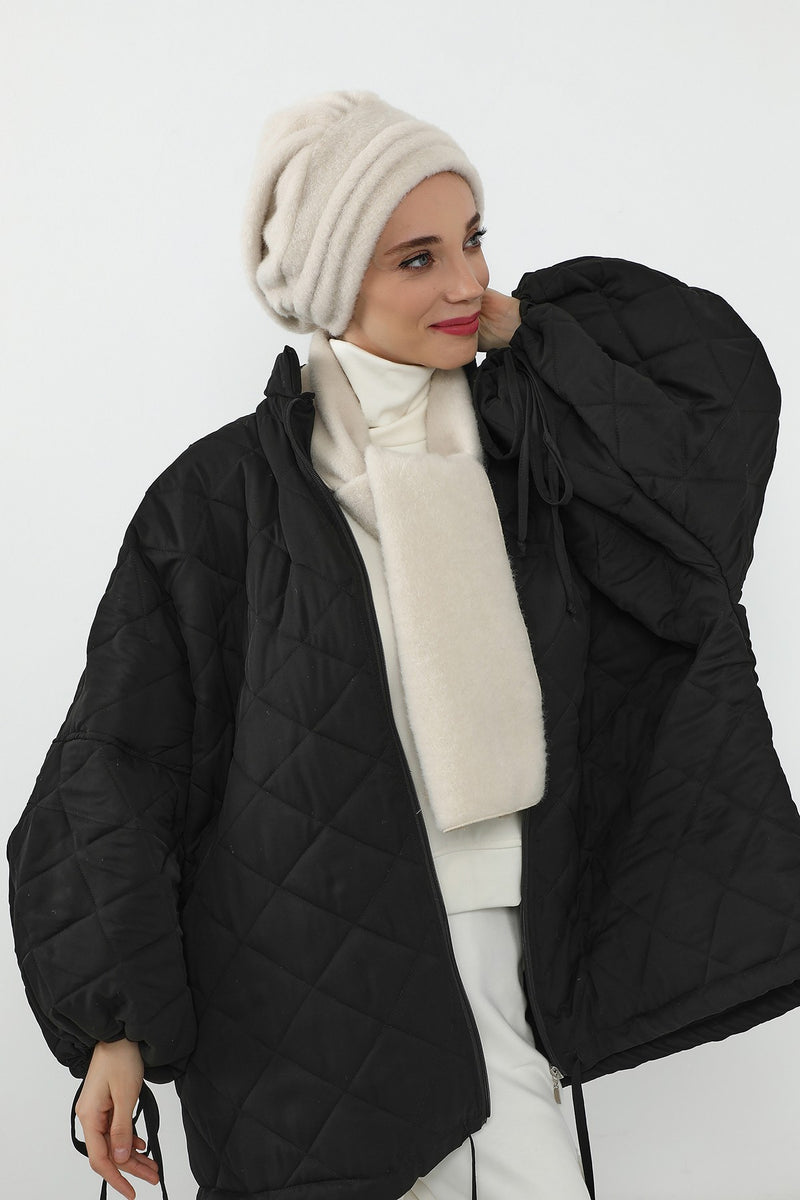 Women’s Winter Pleated Felted Wool Turban & Matching Scarf Set,BAT-3DK