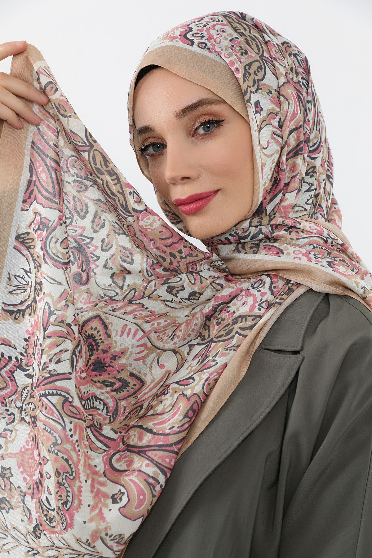 Printed Voile Hijab Scarf, Lightweight Soft Breathable Modest Shawl,SAL-102 Pattern V1