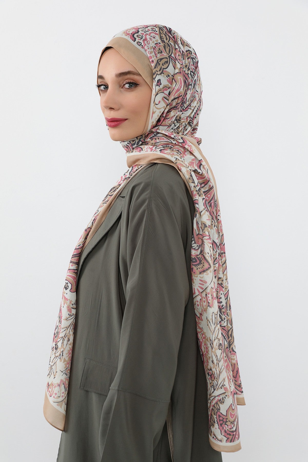 Printed Voile Hijab Scarf, Lightweight Soft Breathable Modest Shawl,SAL-102 Pattern V1