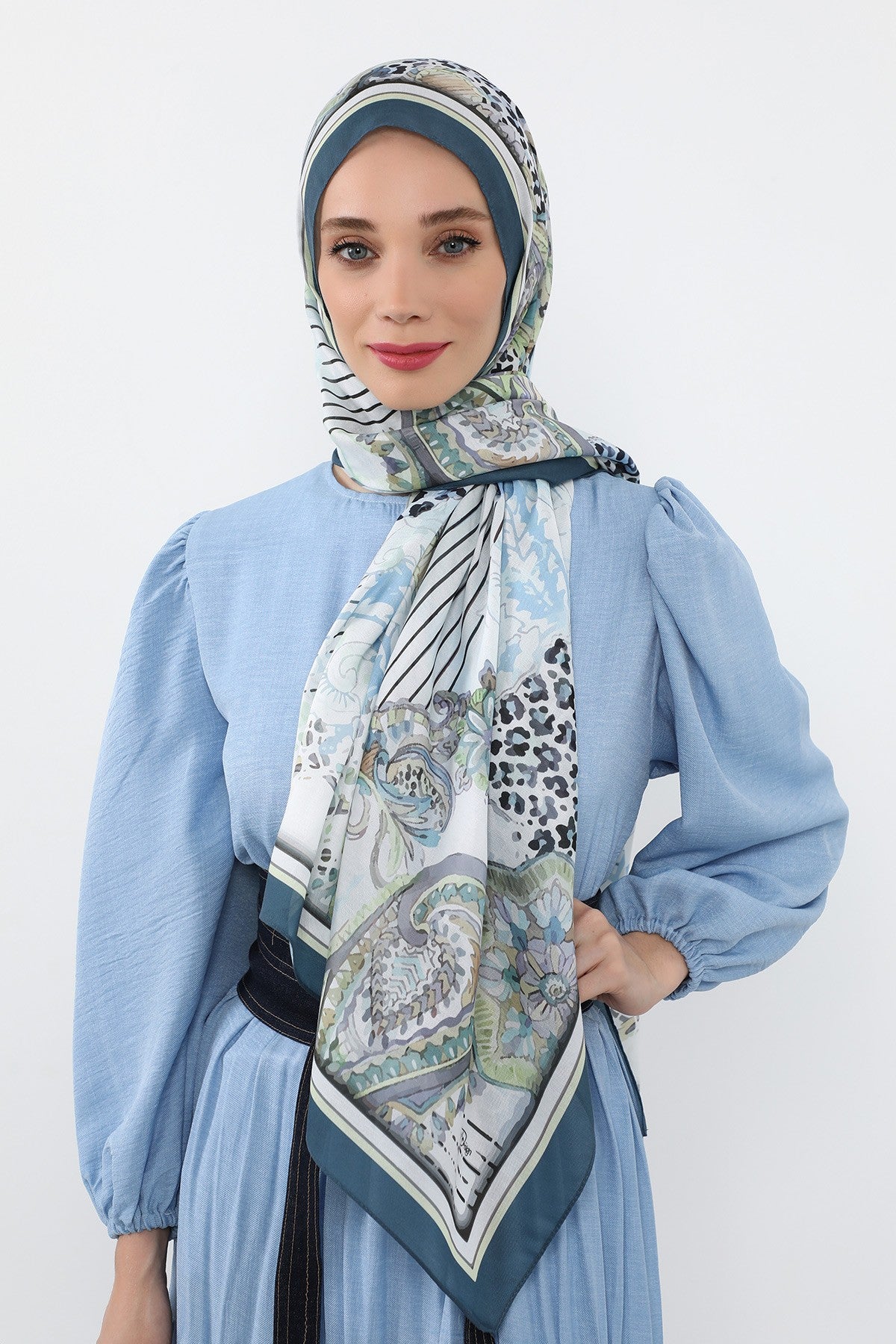 Printed Voile Hijab Scarf, Lightweight Soft Breathable Modest Shawl,SAL-103 Pattern V1