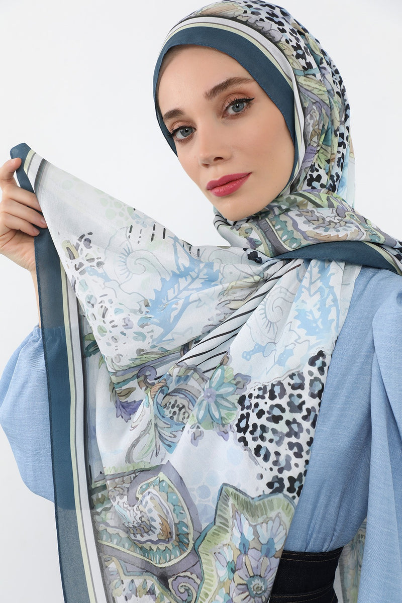 Printed Voile Hijab Scarf, Lightweight Soft Breathable Modest Shawl,SAL-103
