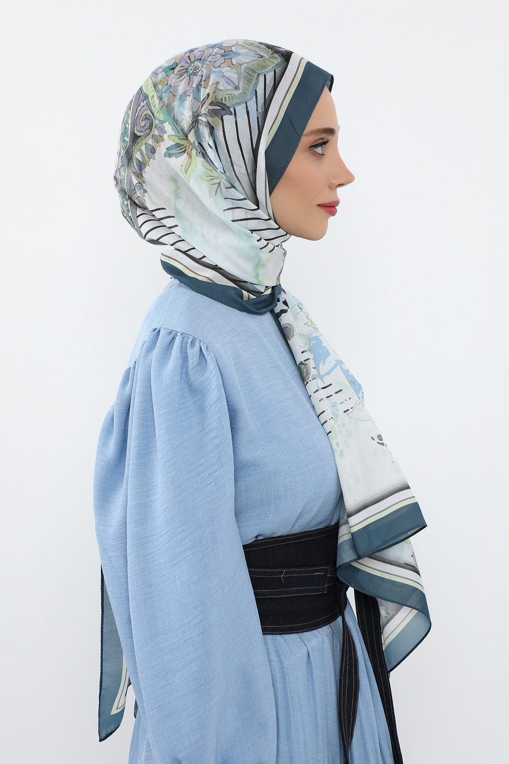 Printed Voile Hijab Scarf, Lightweight Soft Breathable Modest Shawl,SAL-103 Pattern V1