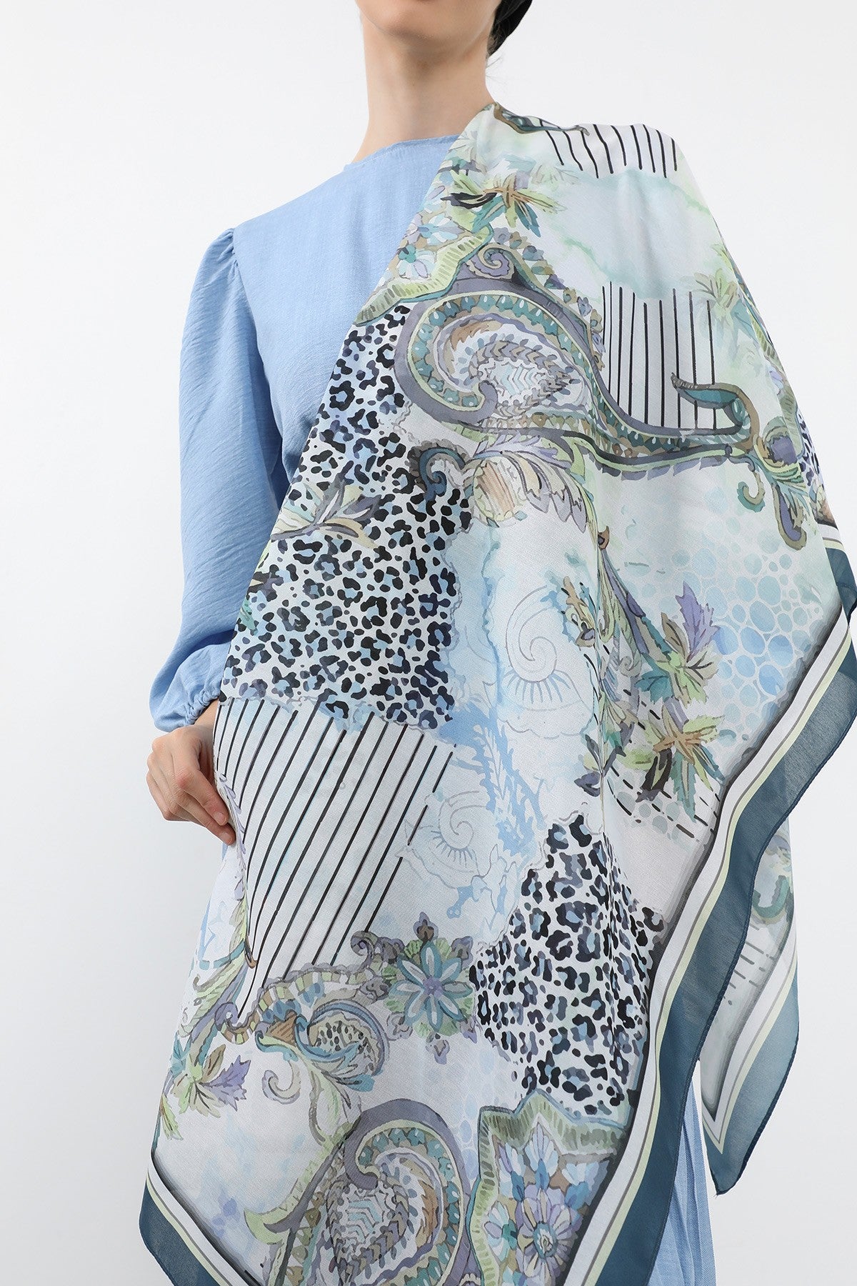 Printed Voile Hijab Scarf, Lightweight Soft Breathable Modest Shawl,SAL-103 Pattern V1