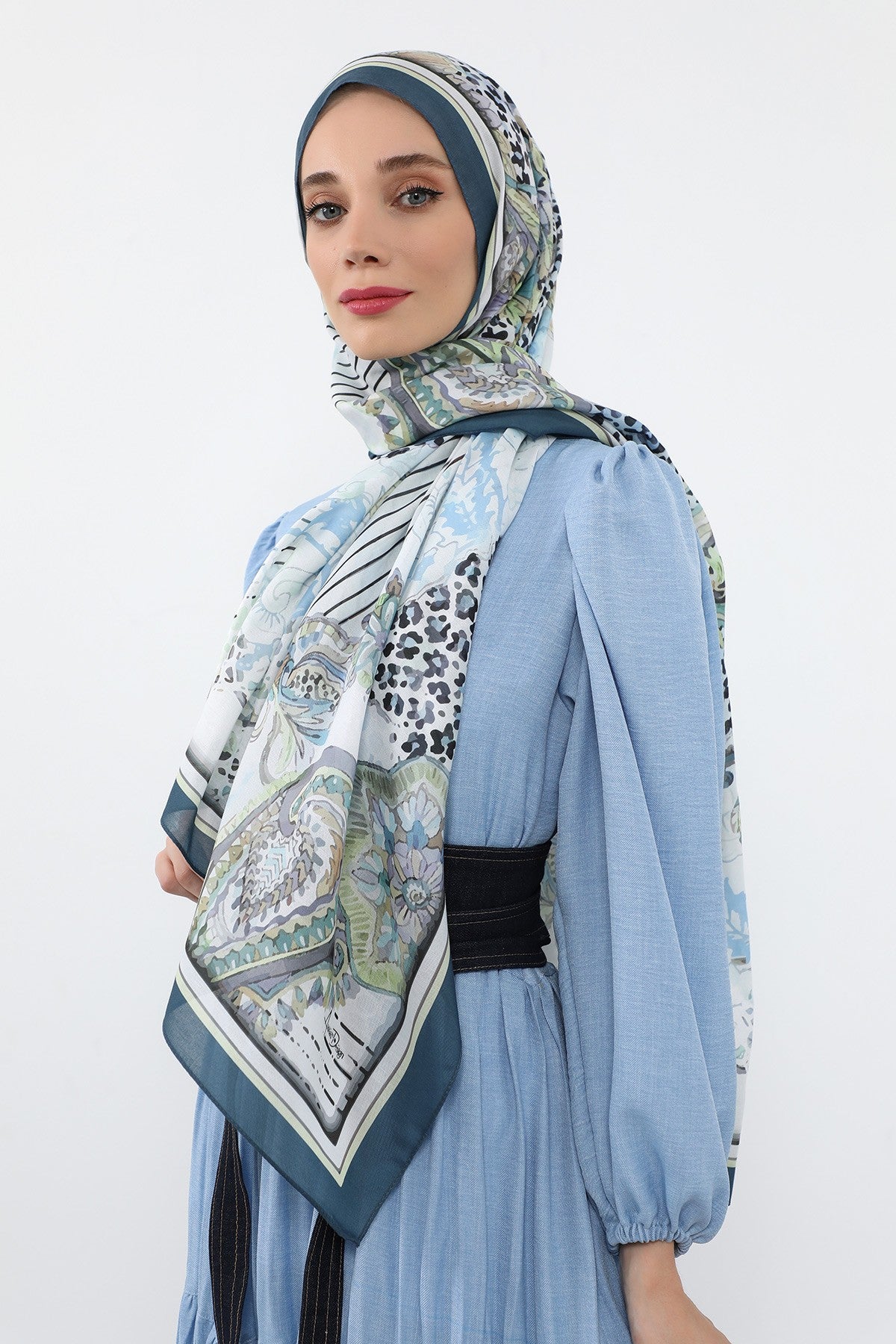 Printed Voile Hijab Scarf, Lightweight Soft Breathable Modest Shawl,SAL-103 Pattern V1