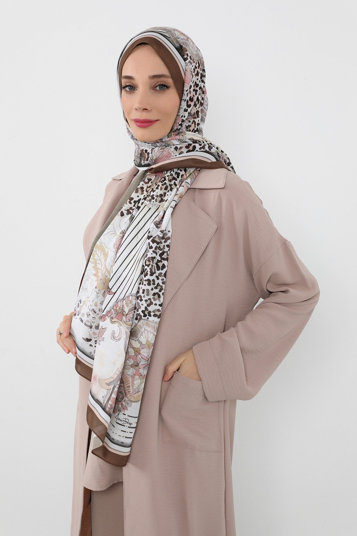 Printed Voile Hijab Scarf, Lightweight Soft Breathable Modest Shawl,SAL-103 Pattern V2