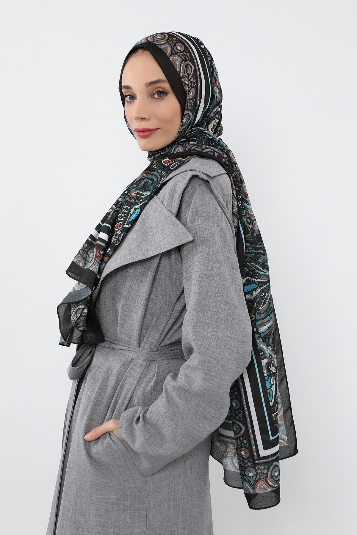 Printed Voile Hijab Scarf, Lightweight Soft Breathable Modest Shawl,SAL-104 Pattern V1