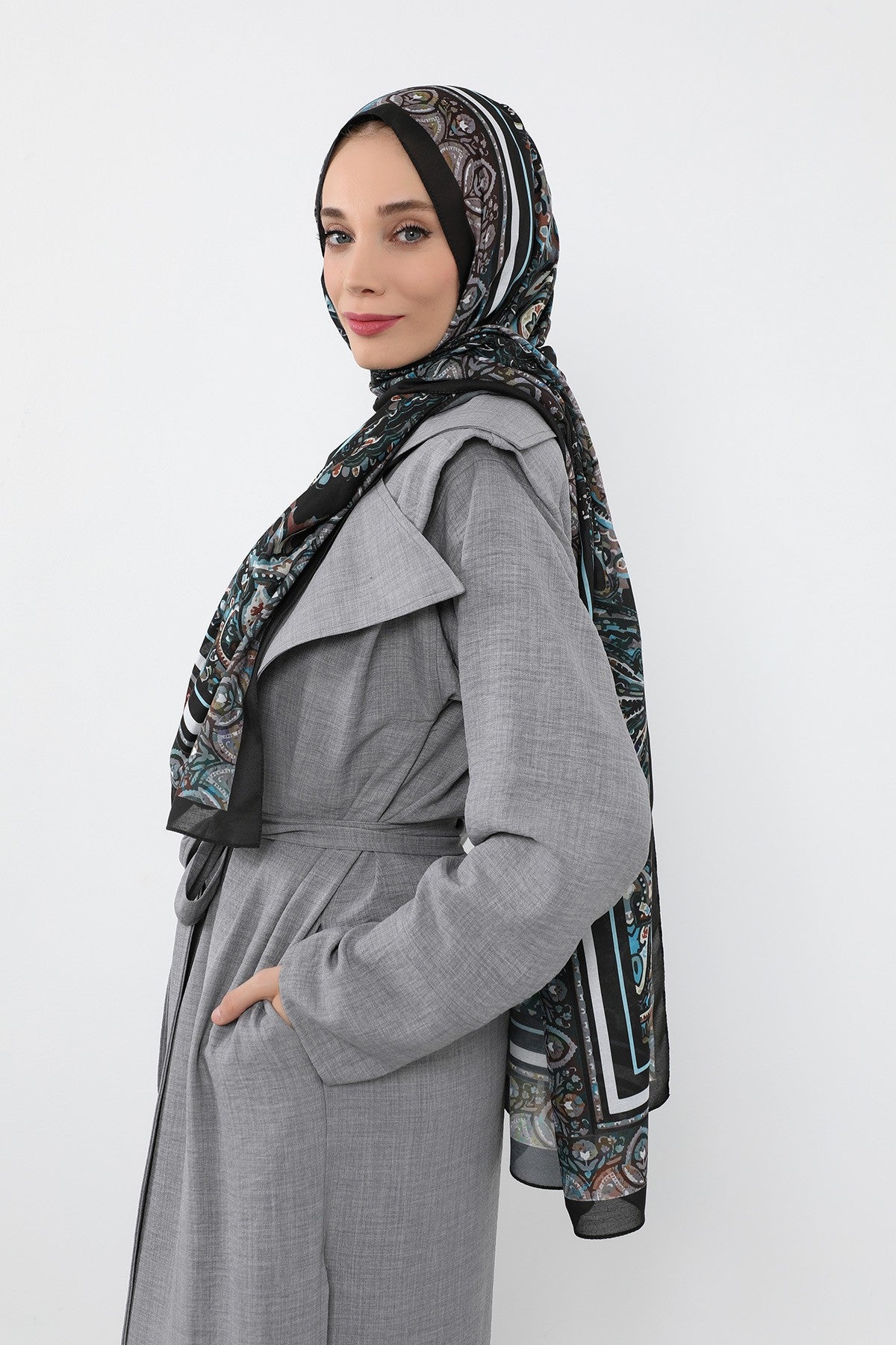 Printed Voile Hijab Scarf, Lightweight Soft Breathable Modest Shawl,SAL-104 Pattern V1